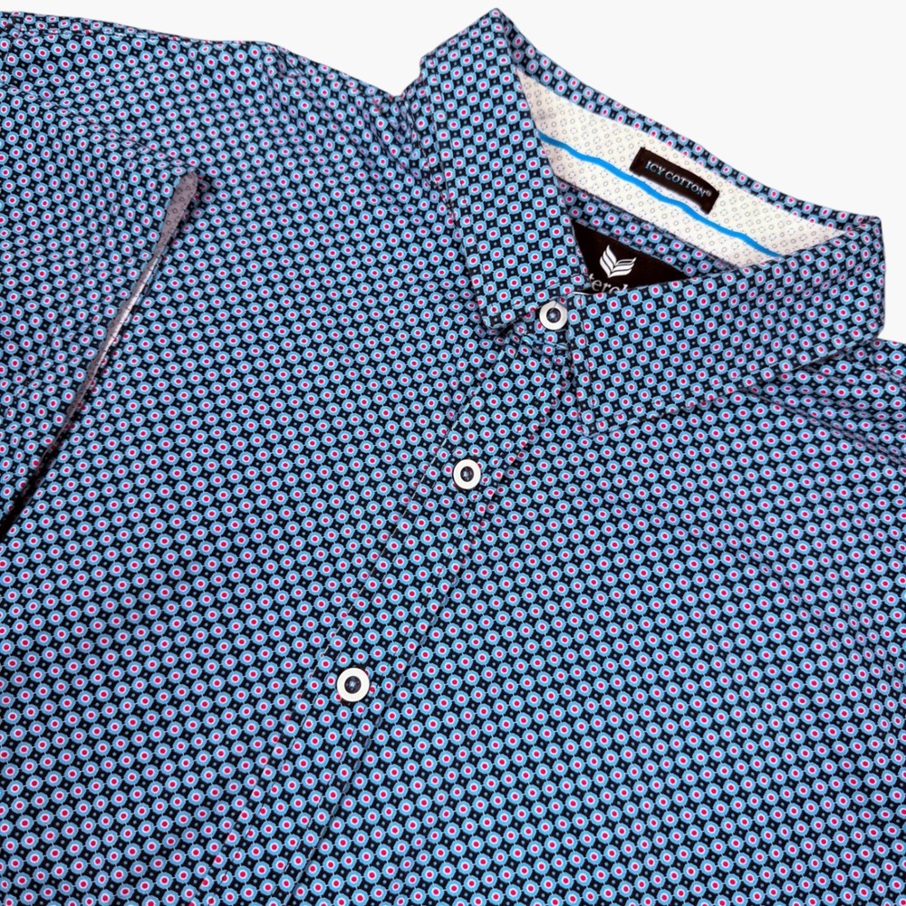 Buttercloth Shirt Mens 3XL Blue Geometric Icy Cotton Short Sleeve Stretch